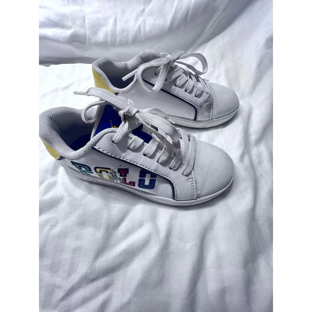 Polo Ralph Lauren Kids Heritage Court III White Multi Color Logo Sneakers Size12